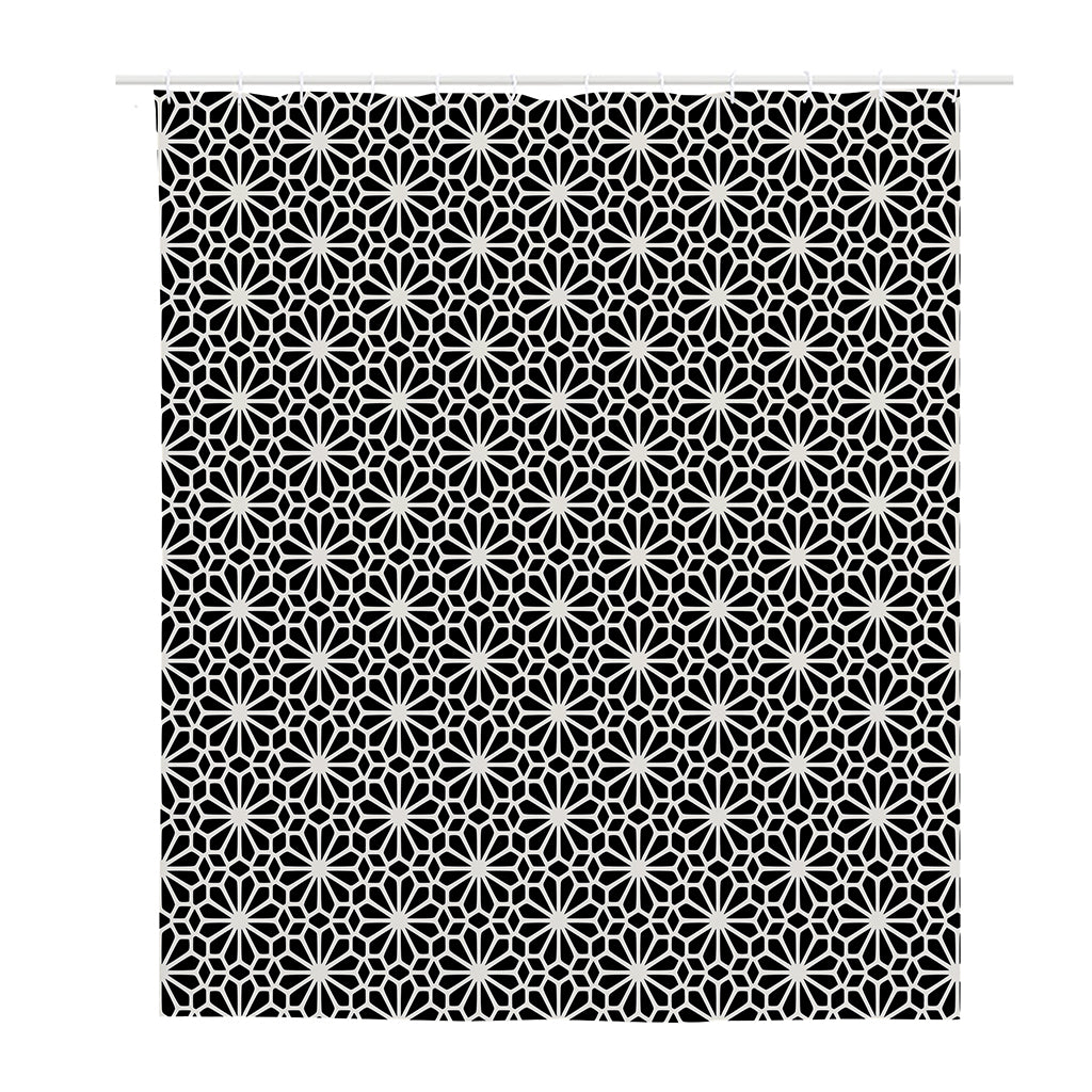 Black And White Geometric Floral Print Polyester Shower Curtain