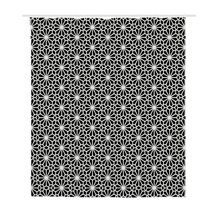 Black And White Geometric Floral Print Polyester Shower Curtain