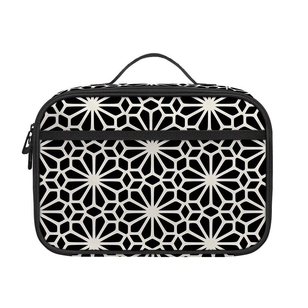 Black And White Geometric Floral Print Portable Lunch Bag