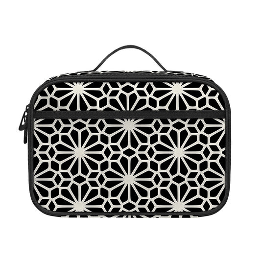 Black And White Geometric Floral Print Portable Lunch Bag