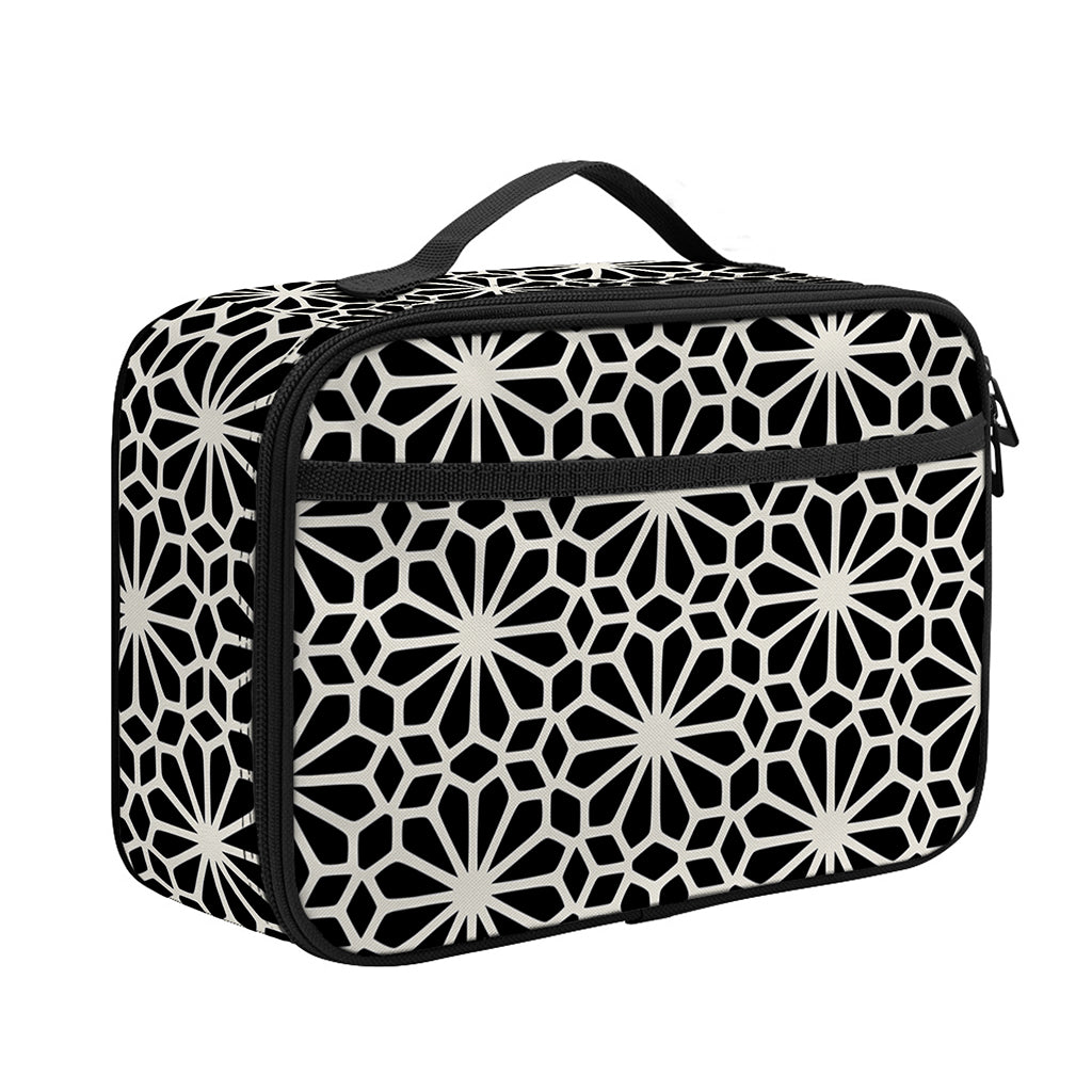 Black And White Geometric Floral Print Portable Lunch Bag