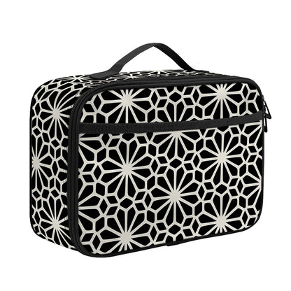 Black And White Geometric Floral Print Portable Lunch Bag