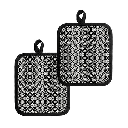 Black And White Geometric Floral Print Pot Holders