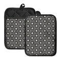 Black And White Geometric Floral Print Pot Holders With Pocket