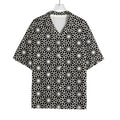 Black And White Geometric Floral Print Rayon Hawaiian Shirt