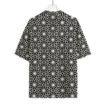 Black And White Geometric Floral Print Rayon Hawaiian Shirt