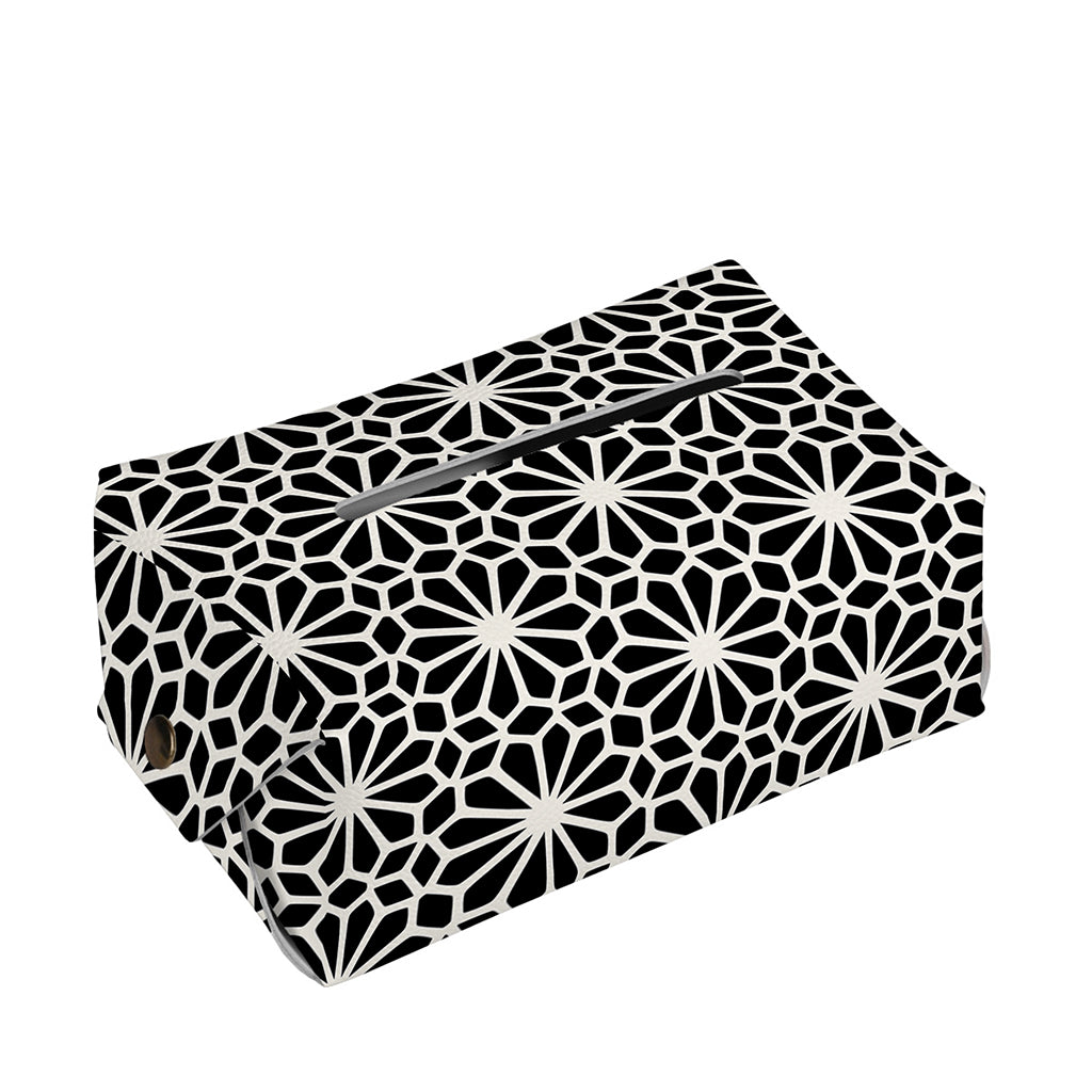 Black And White Geometric Floral Print Rectangle Tissue Box Cover