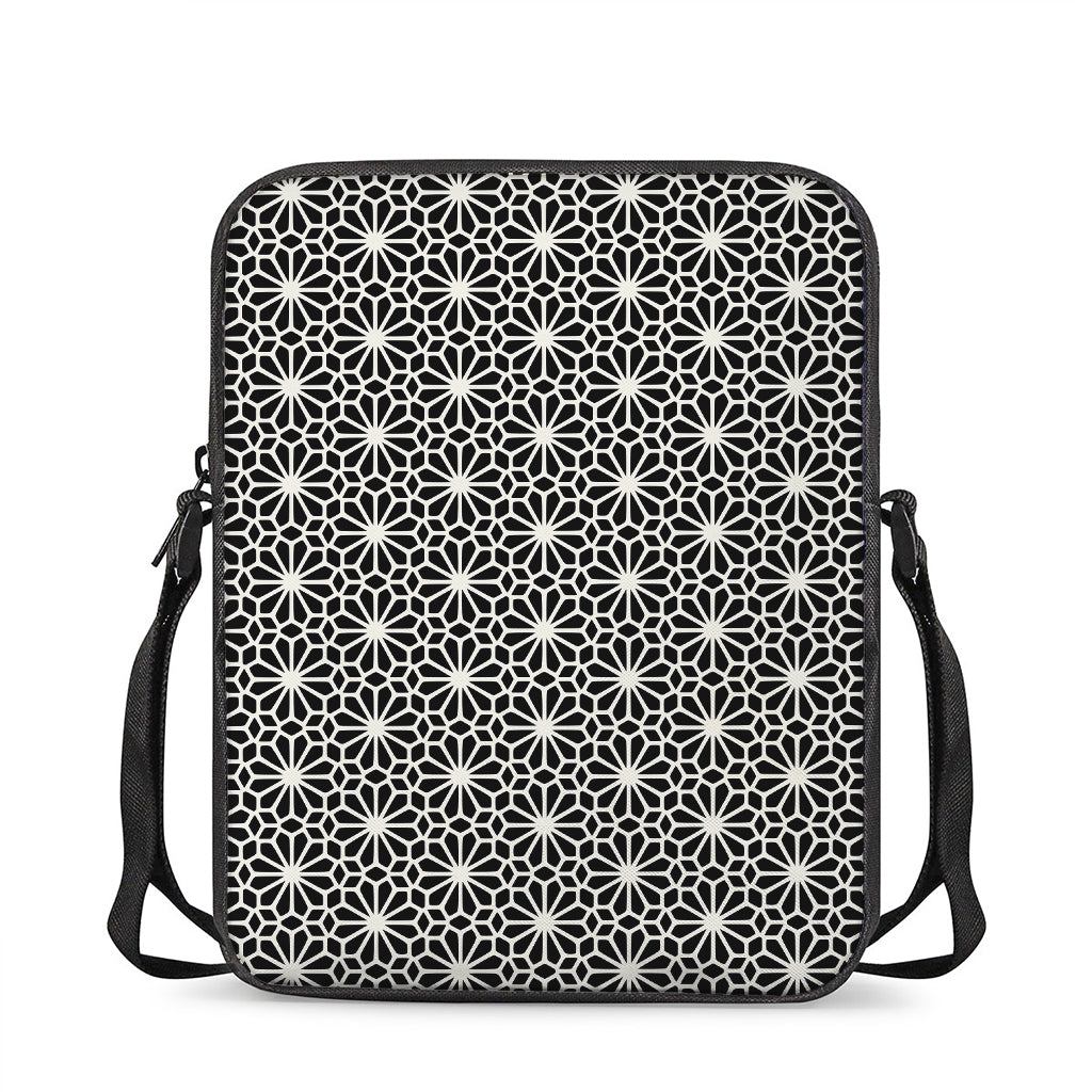 Black And White Geometric Floral Print Rectangular Crossbody Bag