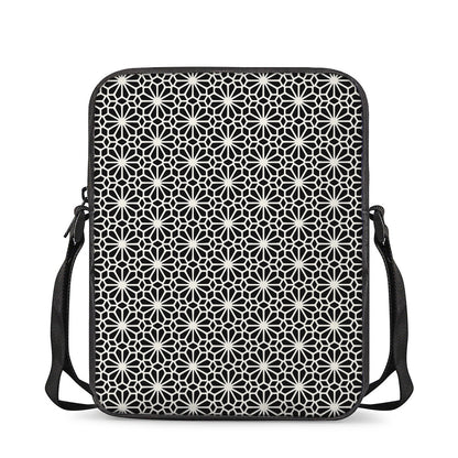 Black And White Geometric Floral Print Rectangular Crossbody Bag