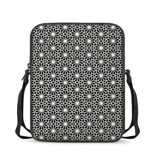 Black And White Geometric Floral Print Rectangular Crossbody Bag