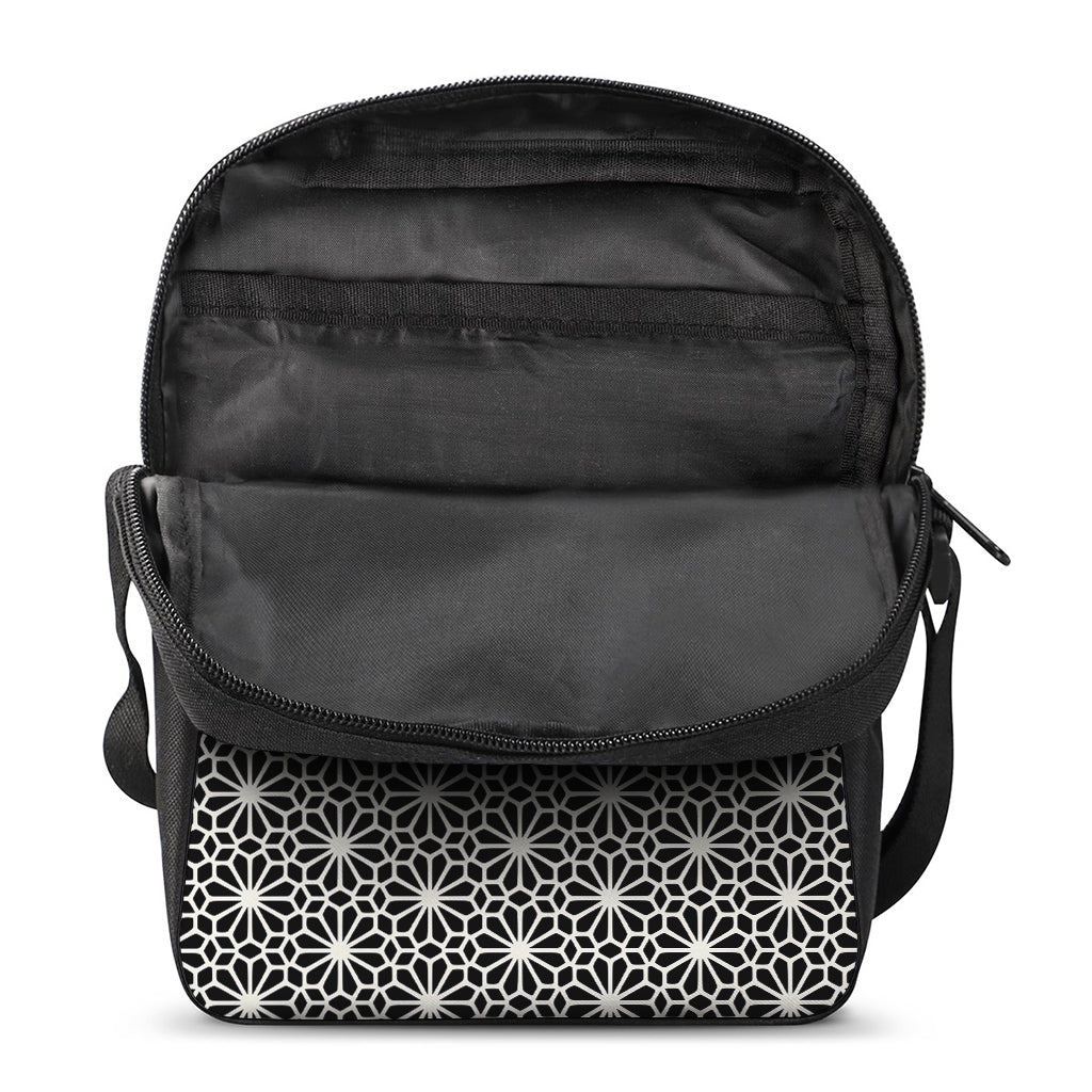 Black And White Geometric Floral Print Rectangular Crossbody Bag