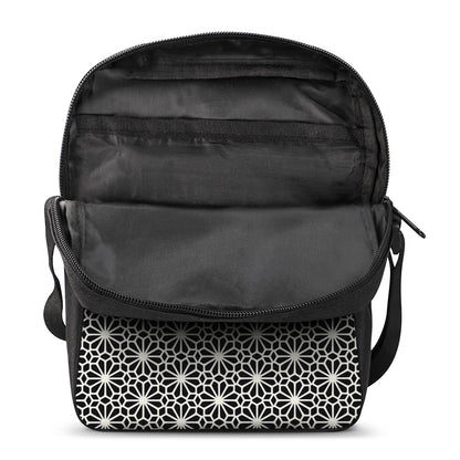 Black And White Geometric Floral Print Rectangular Crossbody Bag