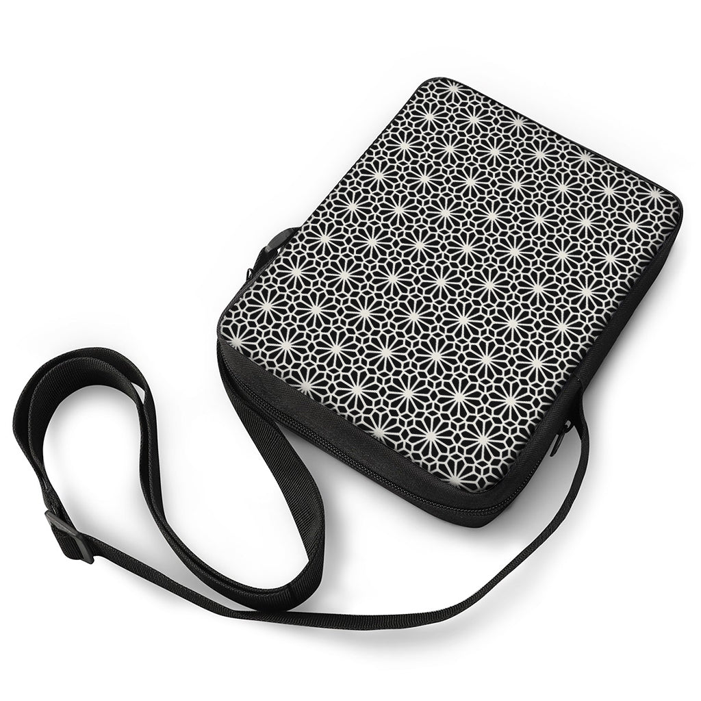Black And White Geometric Floral Print Rectangular Crossbody Bag
