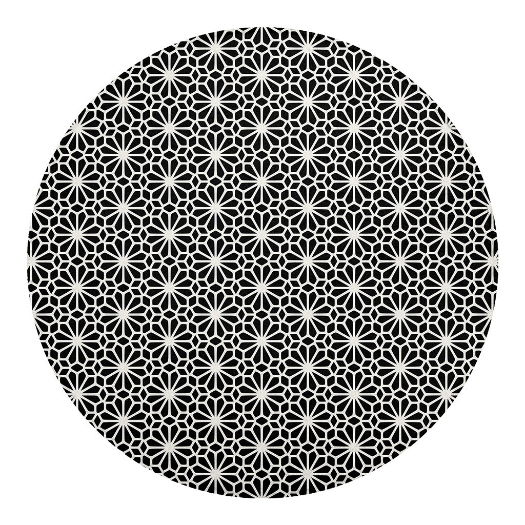 Black And White Geometric Floral Print Round Blanket