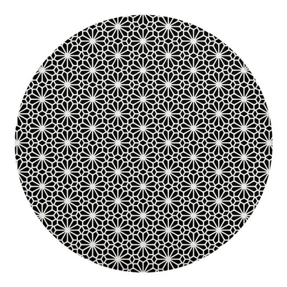 Black And White Geometric Floral Print Round Blanket