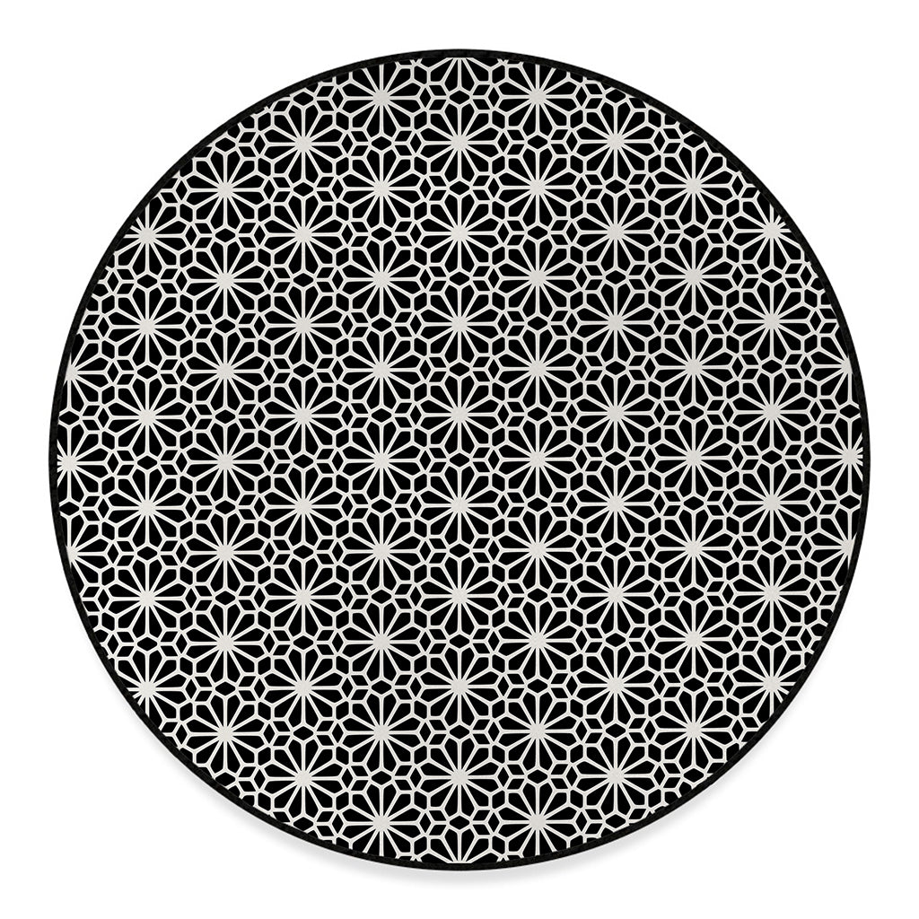 Black And White Geometric Floral Print Round Floor Mat
