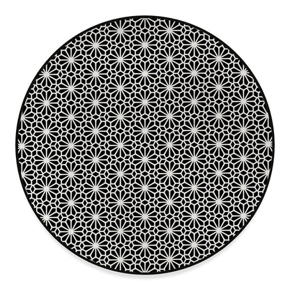 Black And White Geometric Floral Print Round Floor Mat