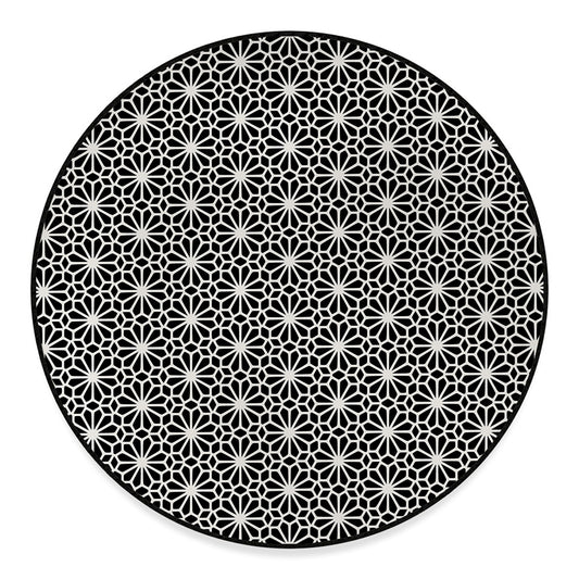 Black And White Geometric Floral Print Round Floor Mat