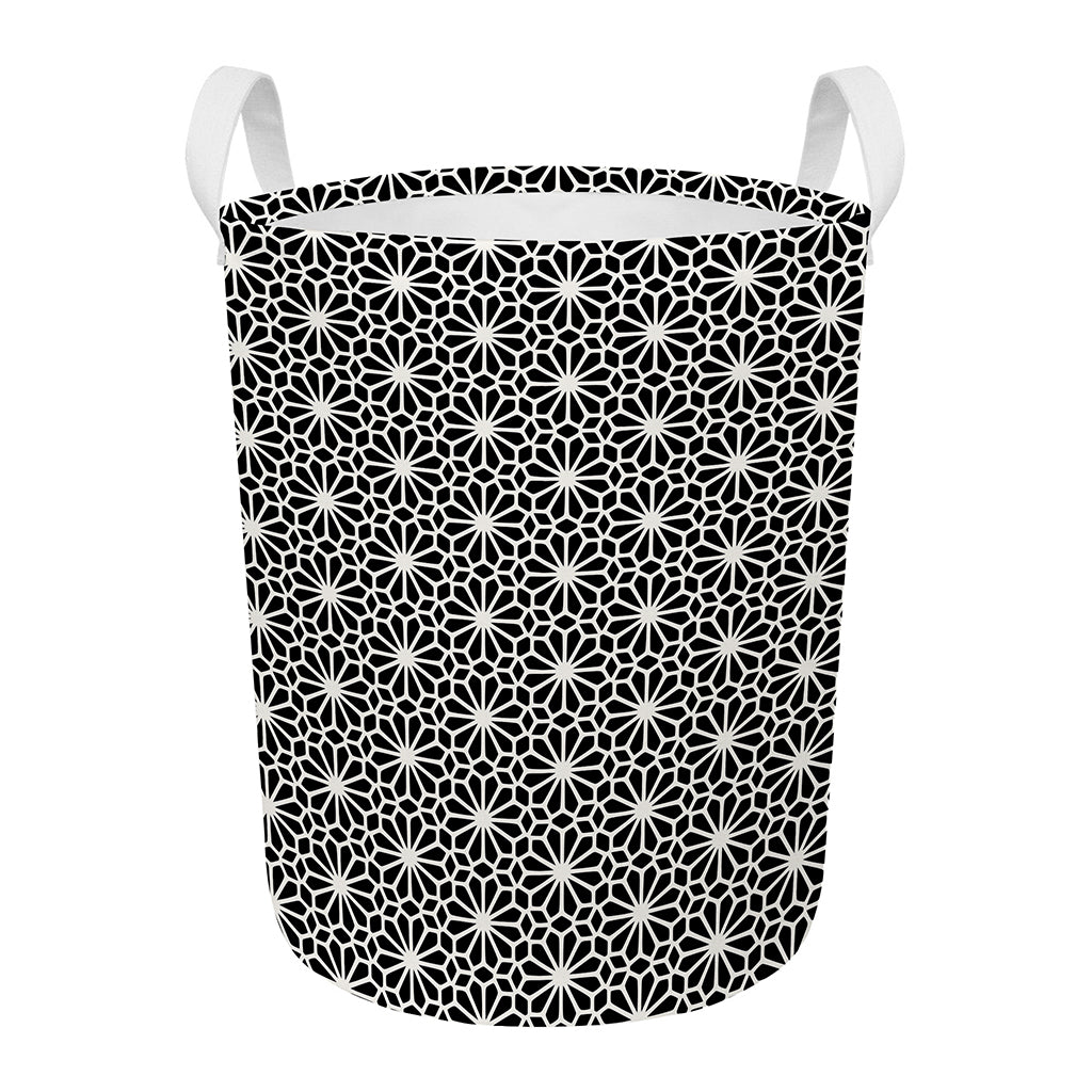 Black And White Geometric Floral Print Round Laundry Basket