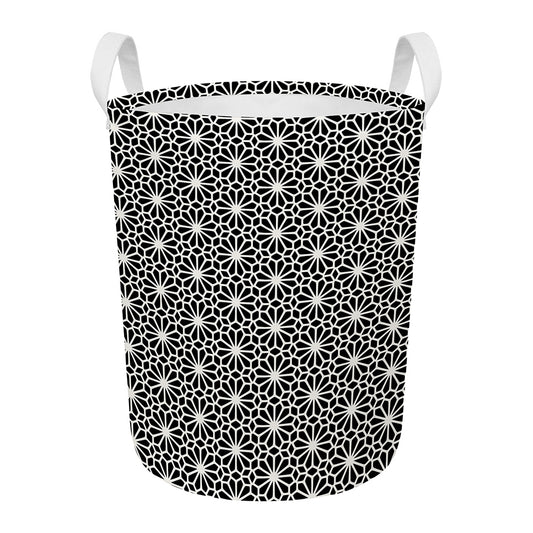 Black And White Geometric Floral Print Round Laundry Basket