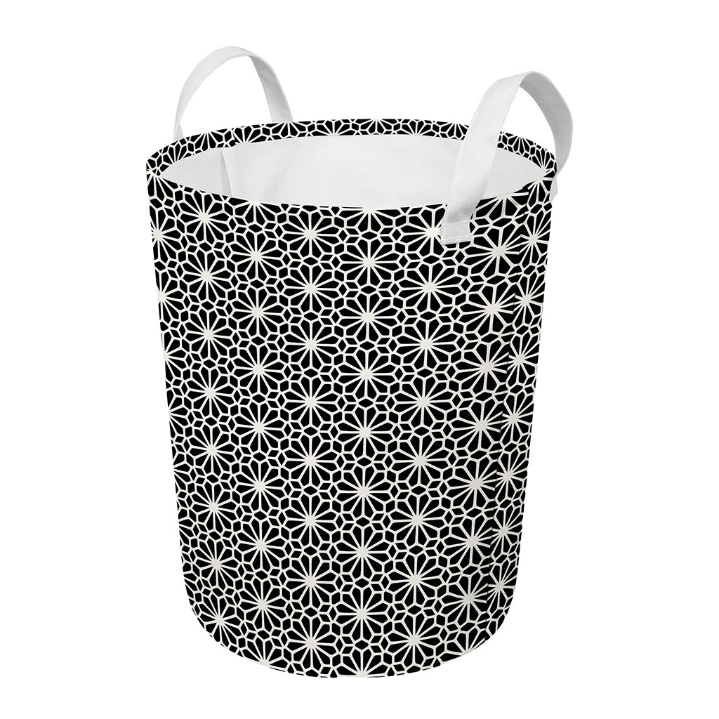 Black And White Geometric Floral Print Round Laundry Basket