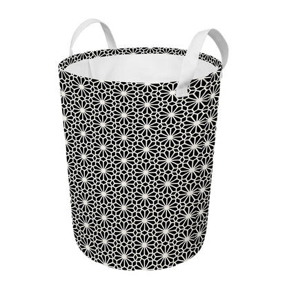 Black And White Geometric Floral Print Round Laundry Basket