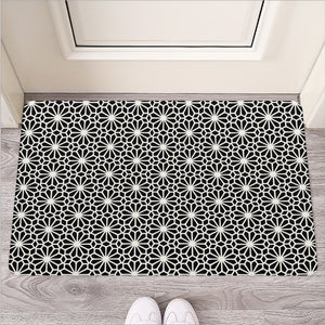 Black And White Geometric Floral Print Rubber Doormat