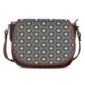 Black And White Geometric Floral Print Saddle Bag