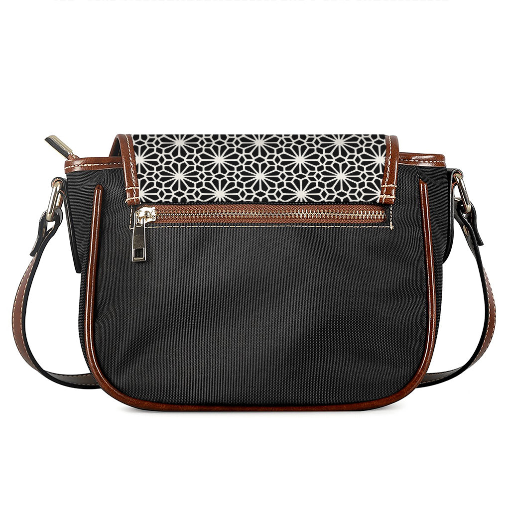 Black And White Geometric Floral Print Saddle Bag