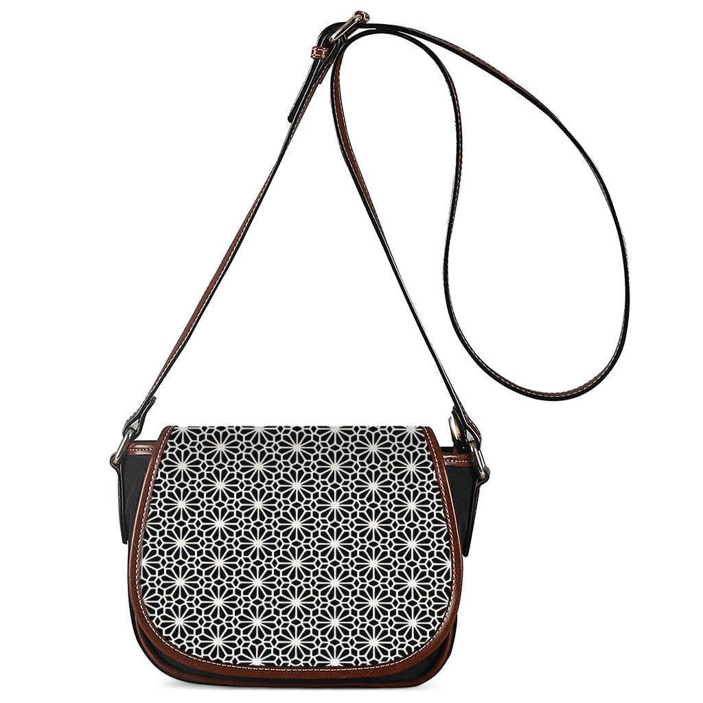 Black And White Geometric Floral Print Saddle Bag