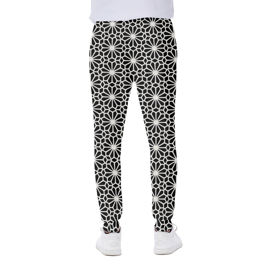 Black And White Geometric Floral Print Scuba Joggers