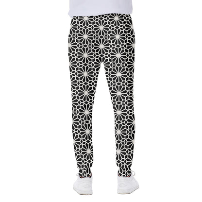 Black And White Geometric Floral Print Scuba Joggers