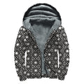 Black And White Geometric Floral Print Sherpa Lined Zip Up Hoodie