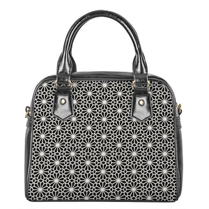 Black And White Geometric Floral Print Shoulder Handbag