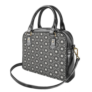 Black And White Geometric Floral Print Shoulder Handbag