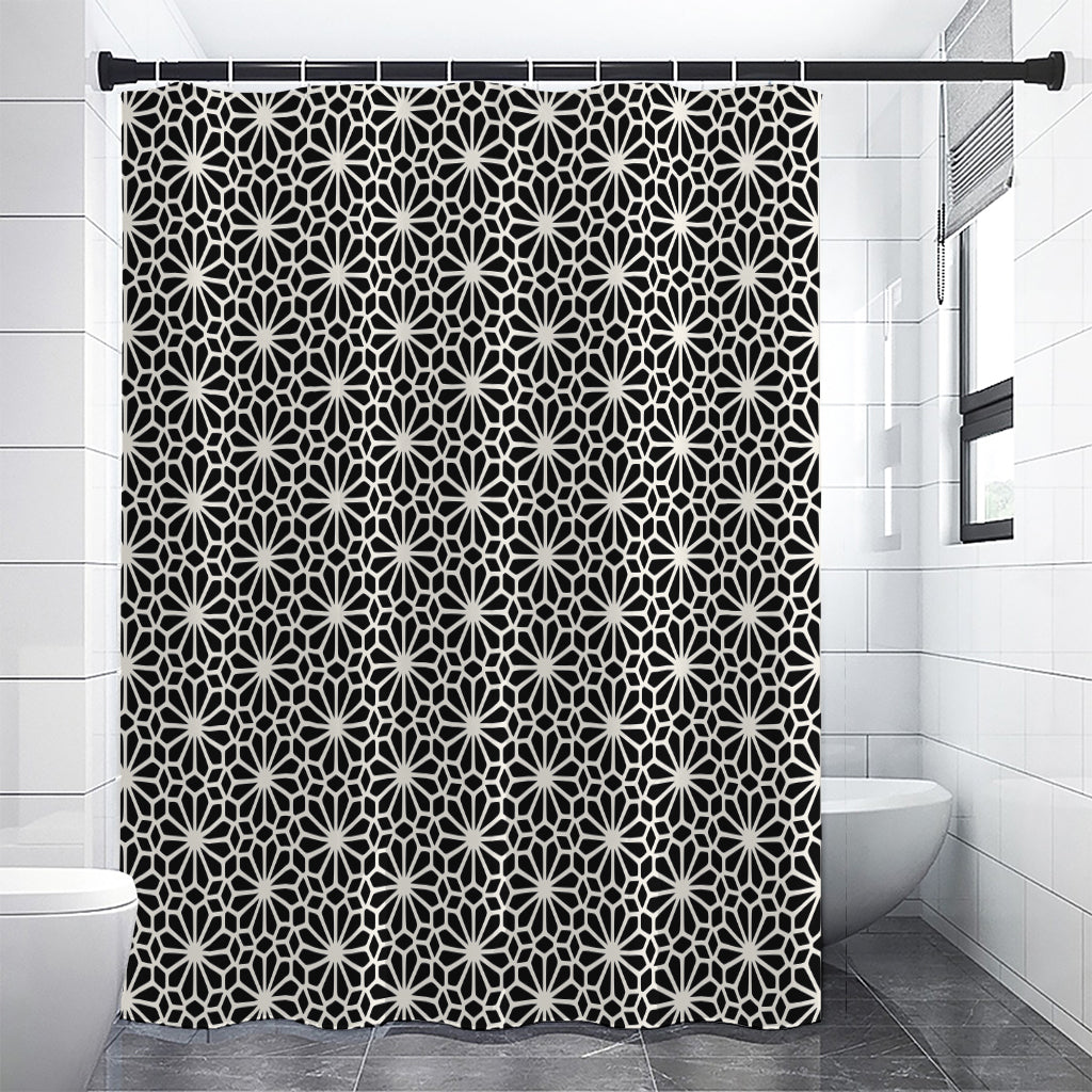 Black And White Geometric Floral Print Shower Curtain