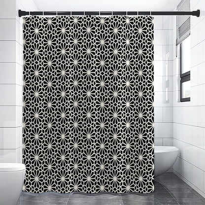 Black And White Geometric Floral Print Shower Curtain
