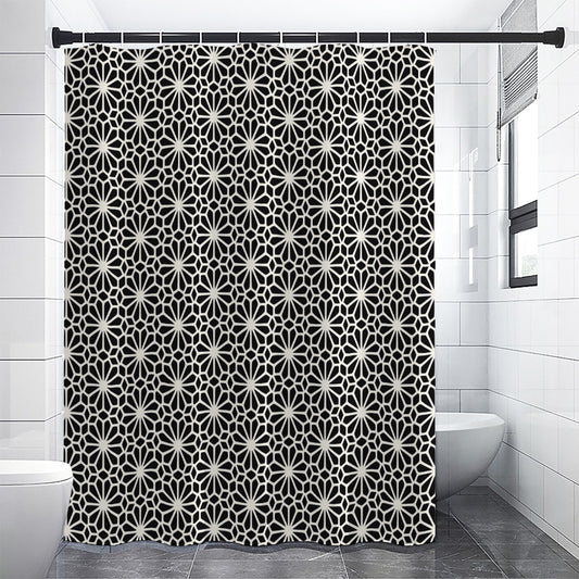 Black And White Geometric Floral Print Shower Curtain