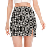 Black And White Geometric Floral Print Side Slit Mini Skirt