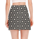 Black And White Geometric Floral Print Side Slit Mini Skirt