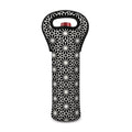 Black And White Geometric Floral Print Single Neoprene Wine Tote