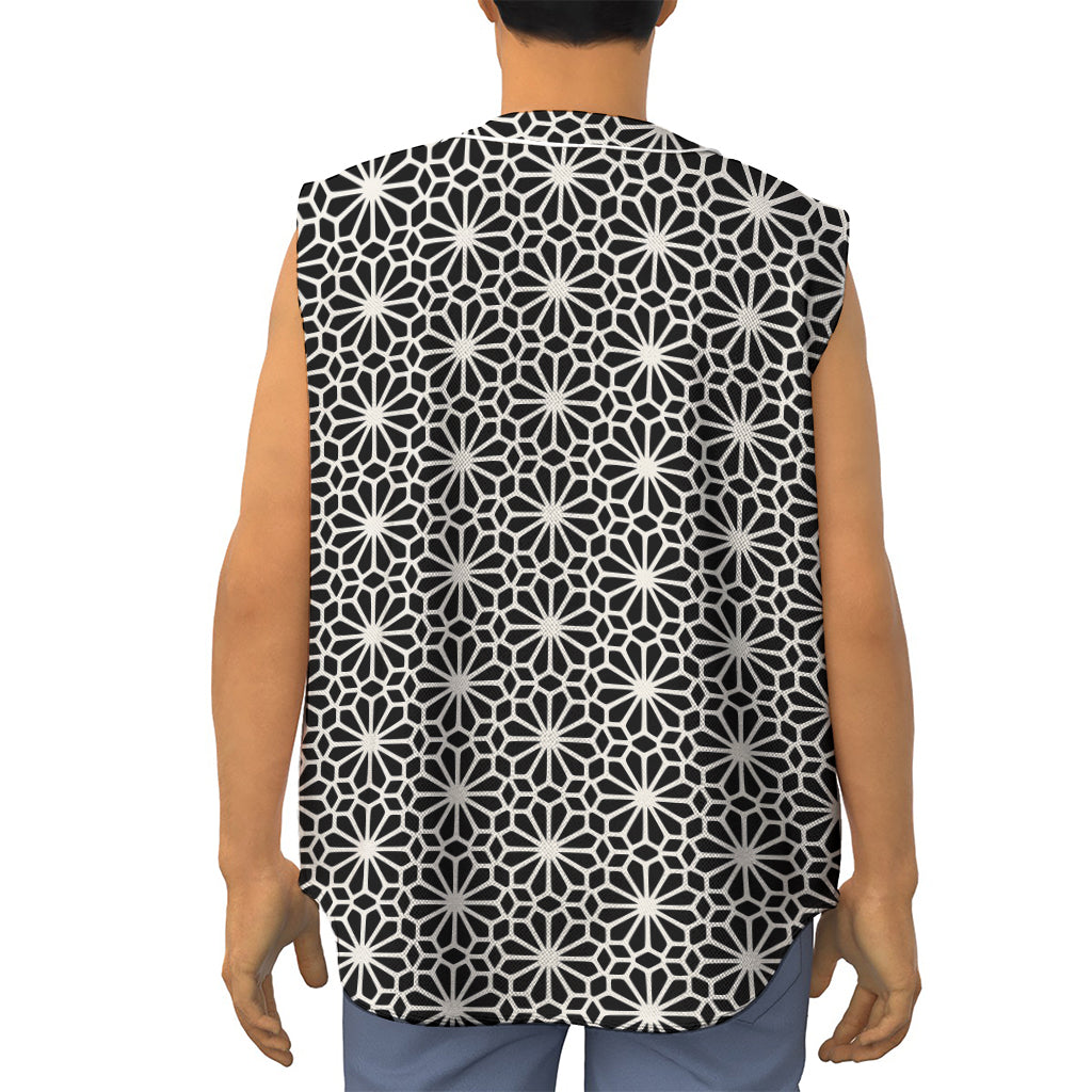 Black And White Geometric Floral Print Sleeveless Baseball Jersey