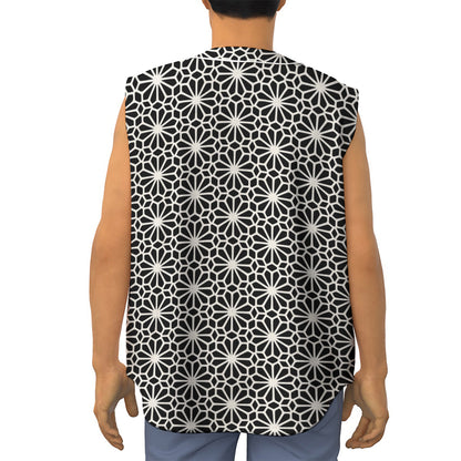 Black And White Geometric Floral Print Sleeveless Baseball Jersey