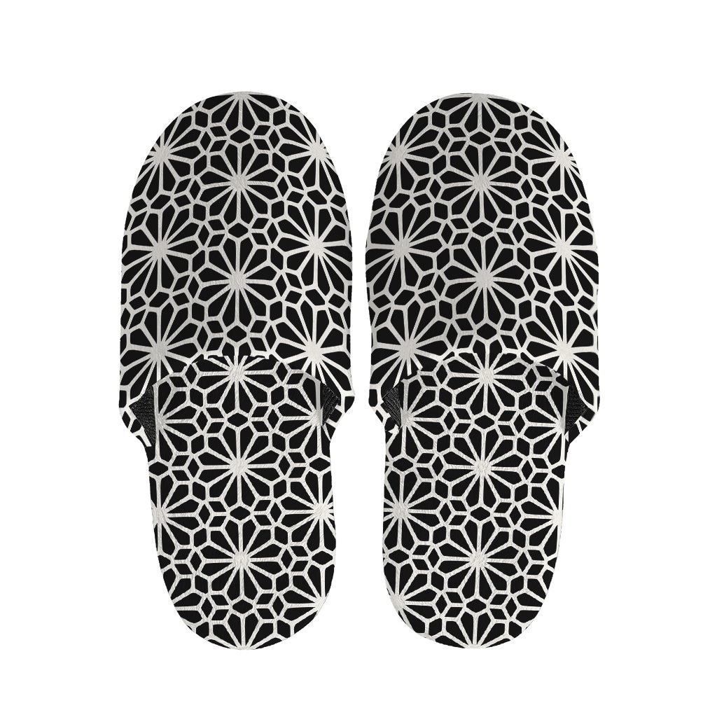 Black And White Geometric Floral Print Slippers