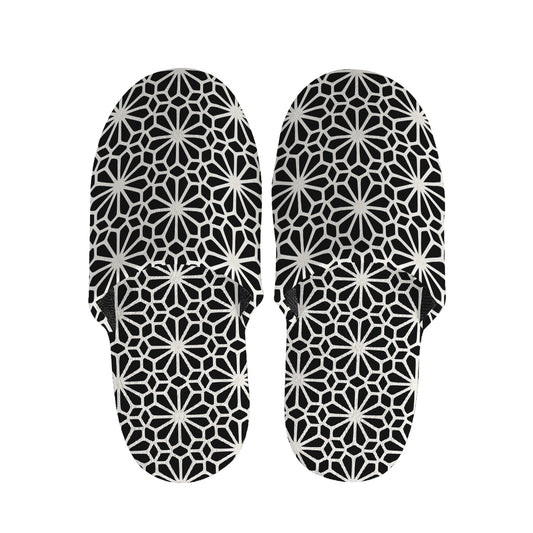 Black And White Geometric Floral Print Slippers