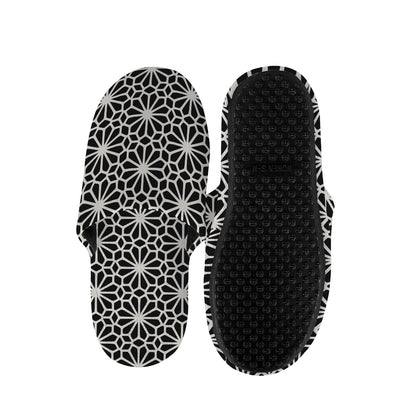 Black And White Geometric Floral Print Slippers