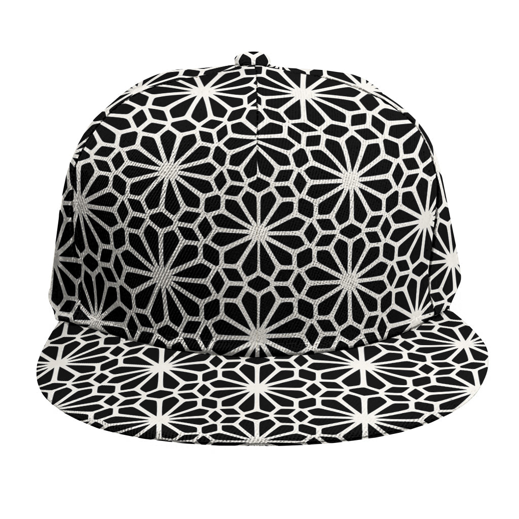 Black And White Geometric Floral Print Snapback Cap