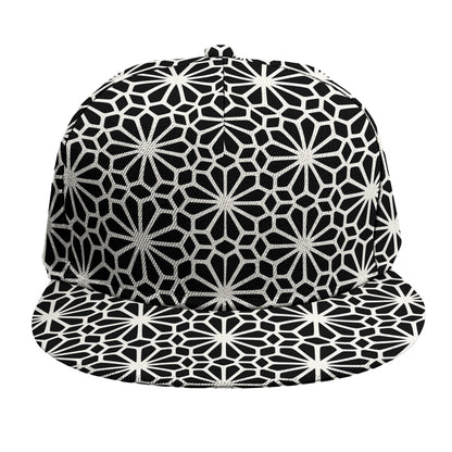 Black And White Geometric Floral Print Snapback Cap