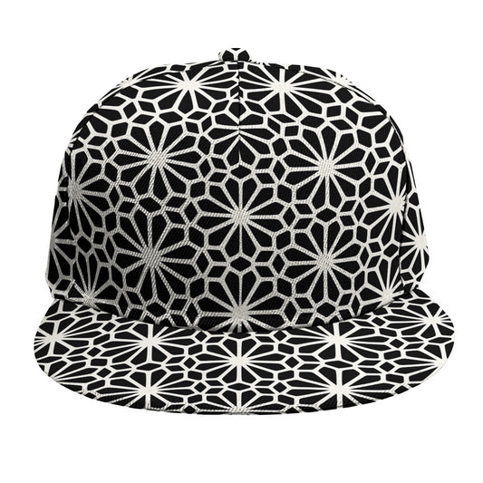 Black And White Geometric Floral Print Snapback Cap