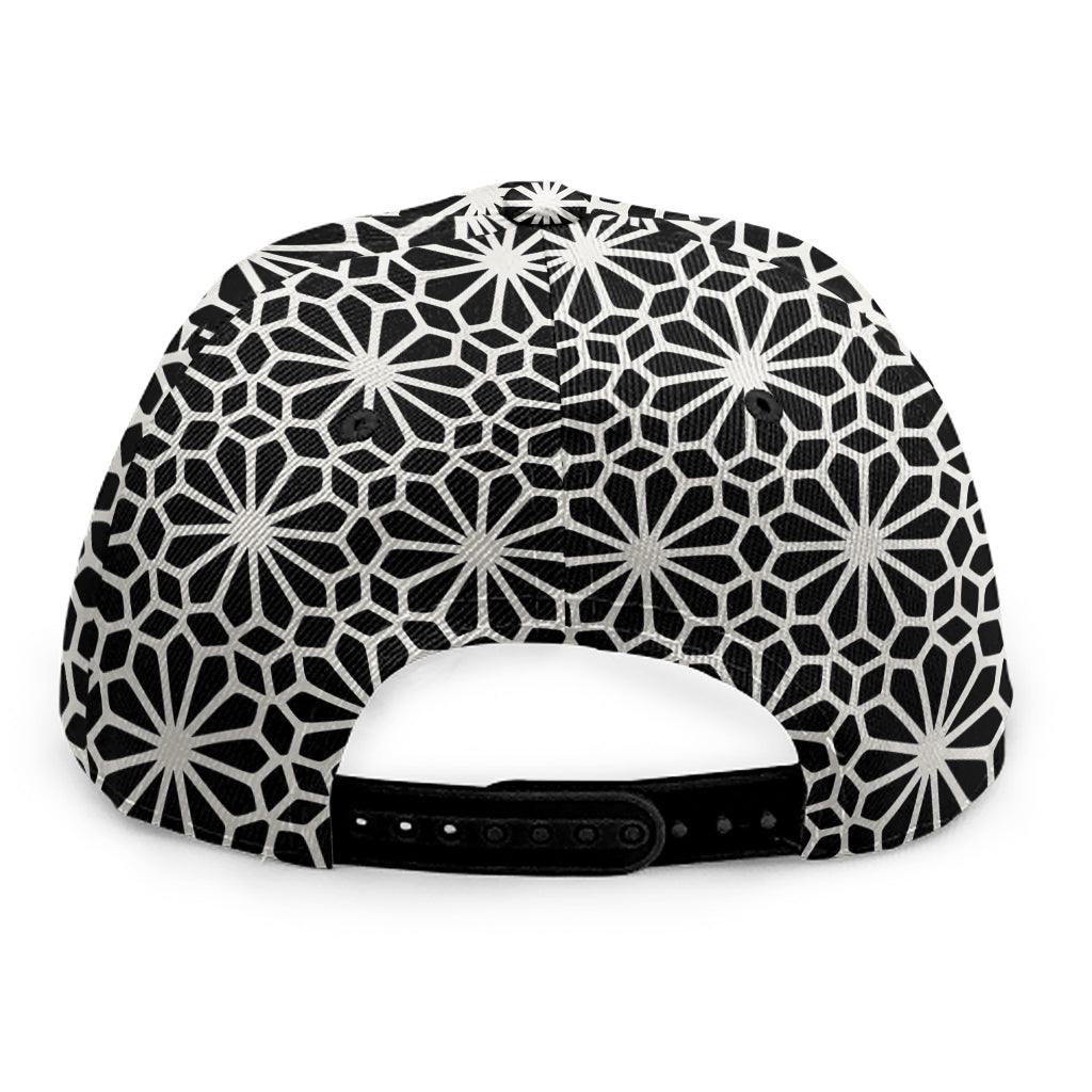 Black And White Geometric Floral Print Snapback Cap